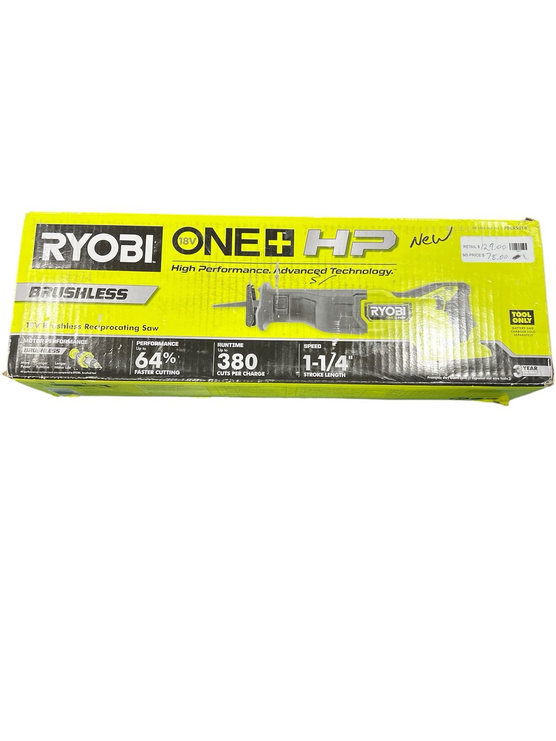 Ryobi ONE+ HP 18V Brushless Cordless Reciprocating Saw (Tool Only) PBLRS01B