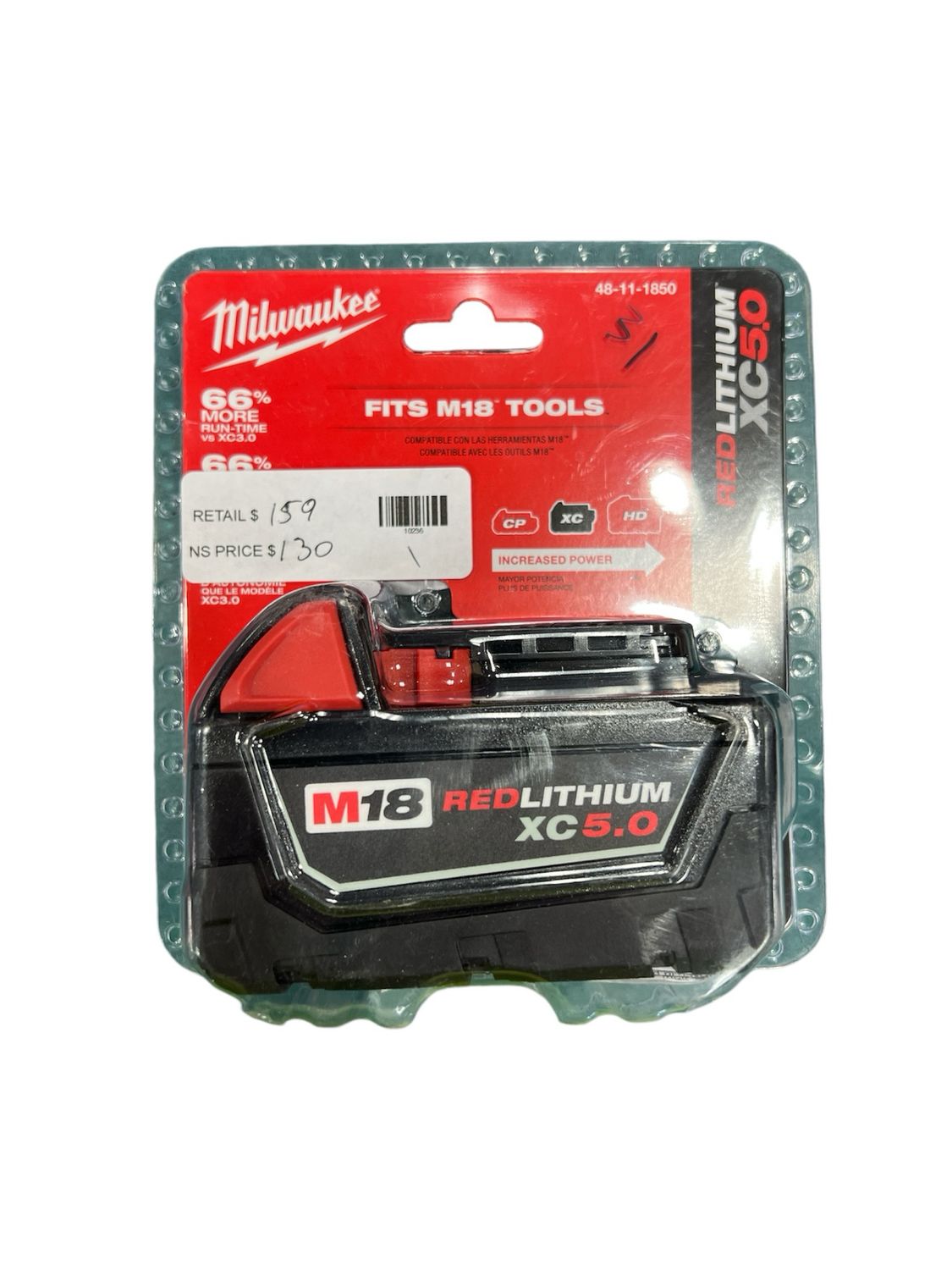 Milwaukee M18 18-Volt 5.0 Ah Lithium-Ion XC Extended Capacity Battery Pack 48-11-1850.