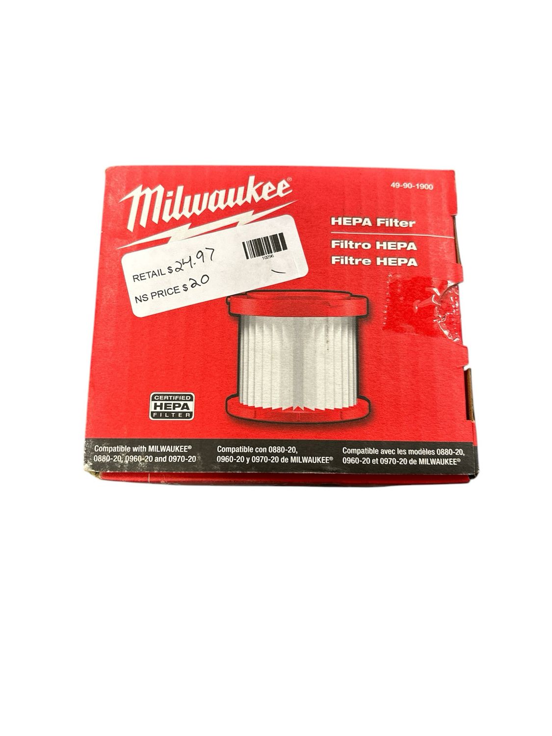 Milwaukee M18/M12 HEPA Wet/Dry Vacuum Filter for Milwaukee Models 0880-20, 0970-20, &amp; 0960-20 Vacuums (1-Pack) 49-90-1900