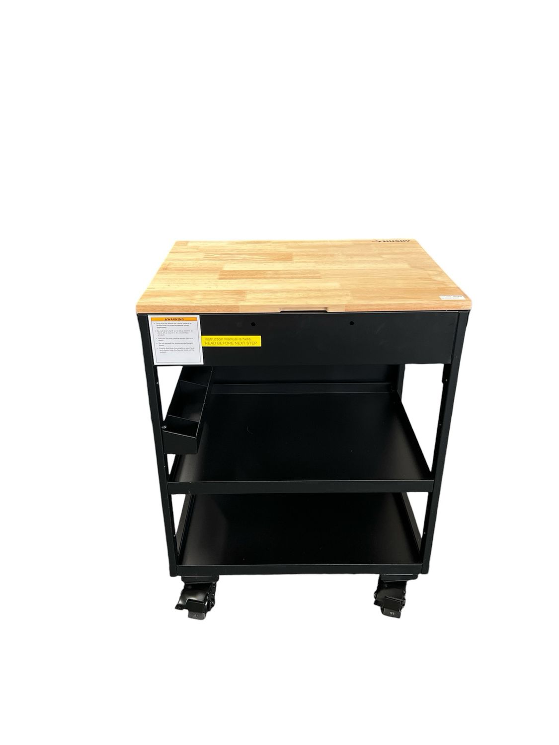Husky Heavy Duty Welded Utility Cart Toolbox  with Wooden Top in Black HTC1000019