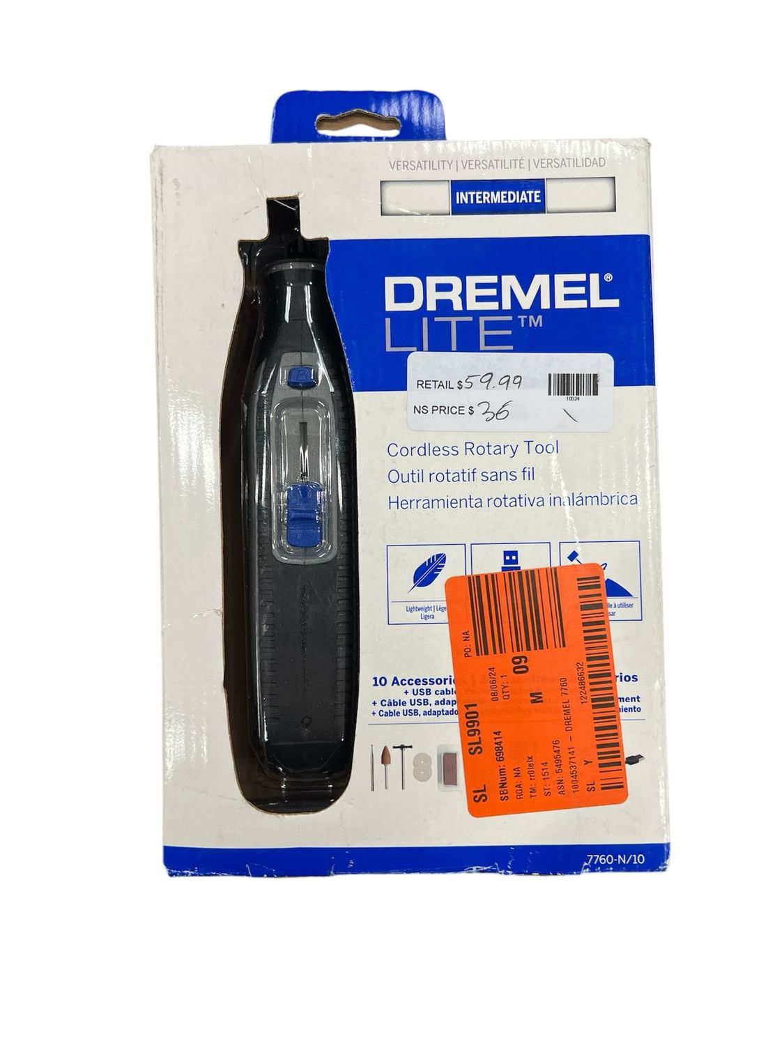 Dremel Lite 7760 4V Variable Speed Lithium Ion Cordless Rotary Tool Kit with 10 Accessories 7760-N/10