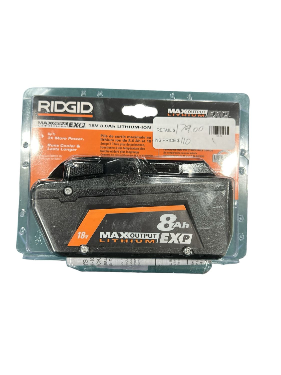 Ridgid 18V 8.0 Ah MAX Output EXP Lithium-Ion Battery AC840080