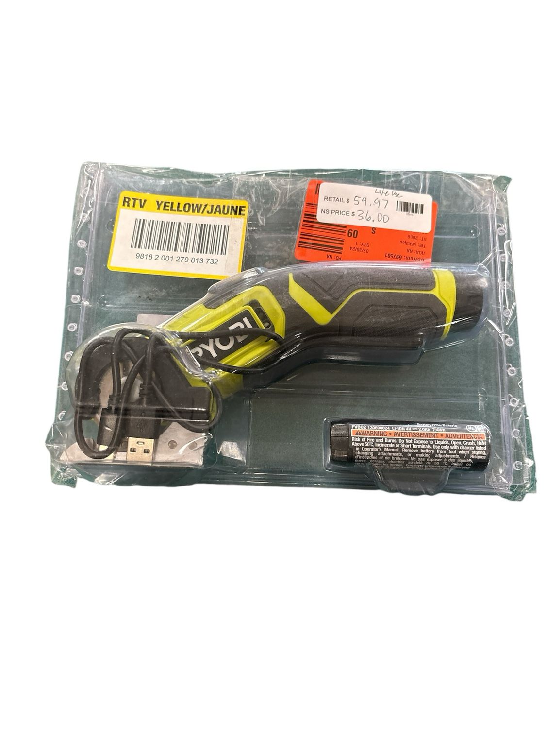 RYOBI USB Lithium Power Cutter Kit with 2.0 Ah USB Lithium Battery and Charging Cable FVC51K . .