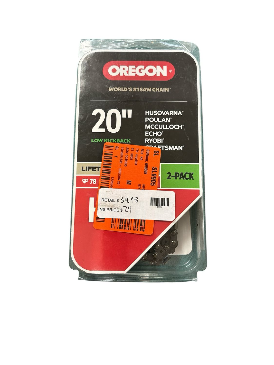 Oregon H78 2-Pack Chainsaw Chain for 20in. Bar Fits Echo, Husqvarna, John Deere, Poulan, Jonsered, Craftsman, Makita etc H78T-21