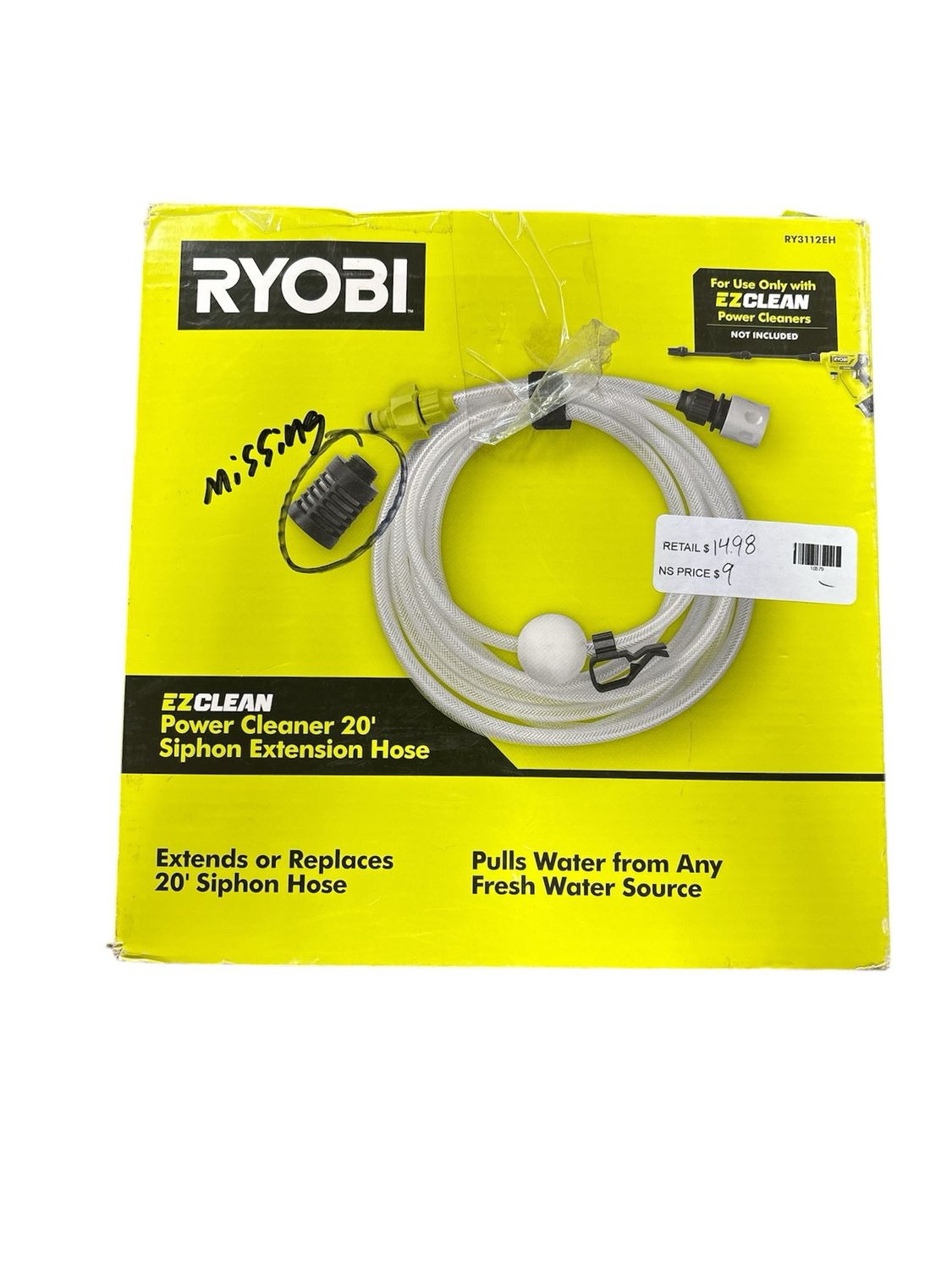 RYOBI EZClean Power Cleaner 20 ft. Pressure Washer Hose RY3112EH .
