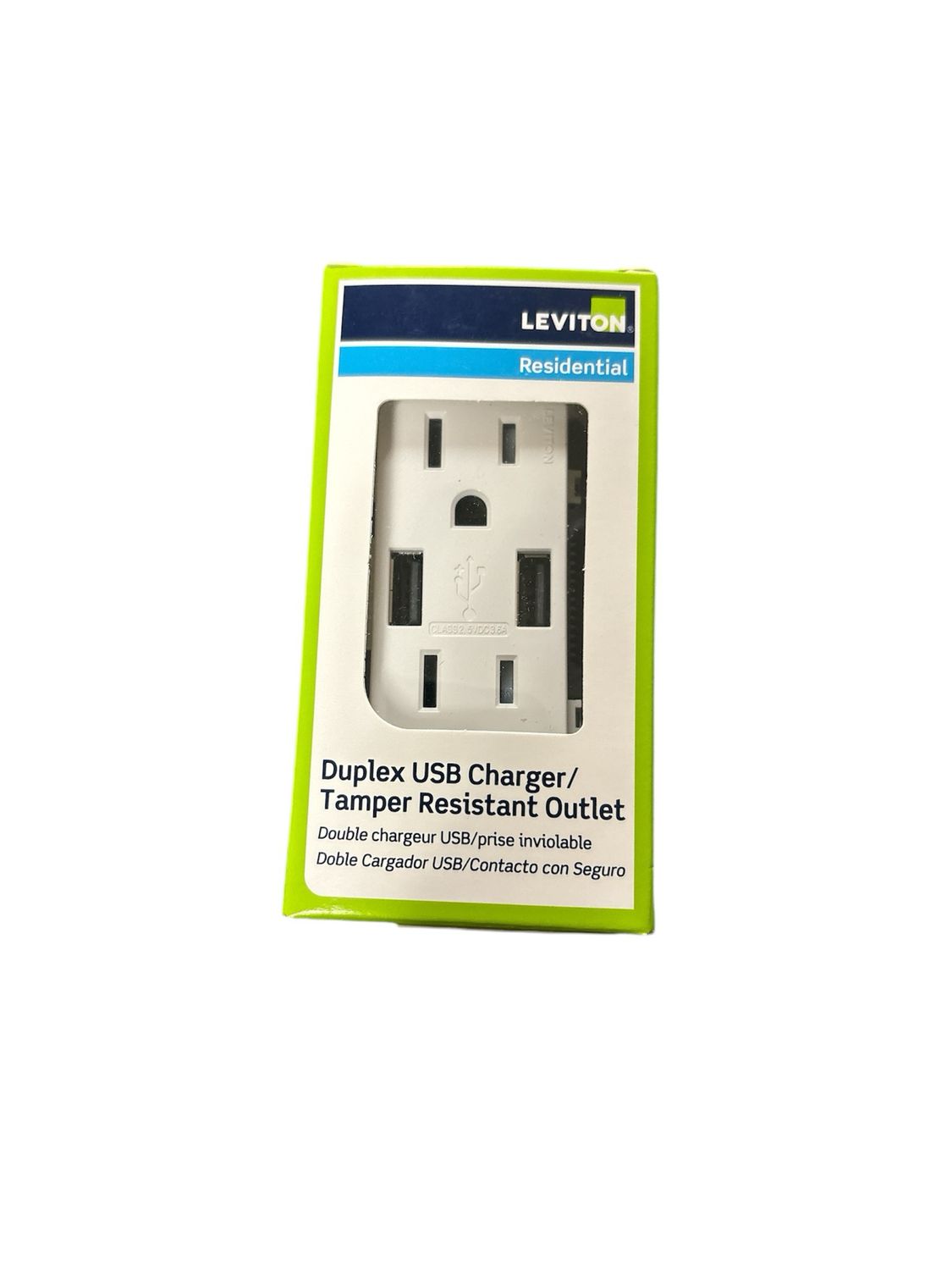 Leviton 15 Amp Decora Combination Tamper Resistant Duplex Outlet and USB Outlet, White T5632-W