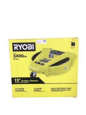 RYOBI 15 in. 3400 PSI Gas Pressure Washer Surface Cleaner with Caster Wheels RY31SC15 . .