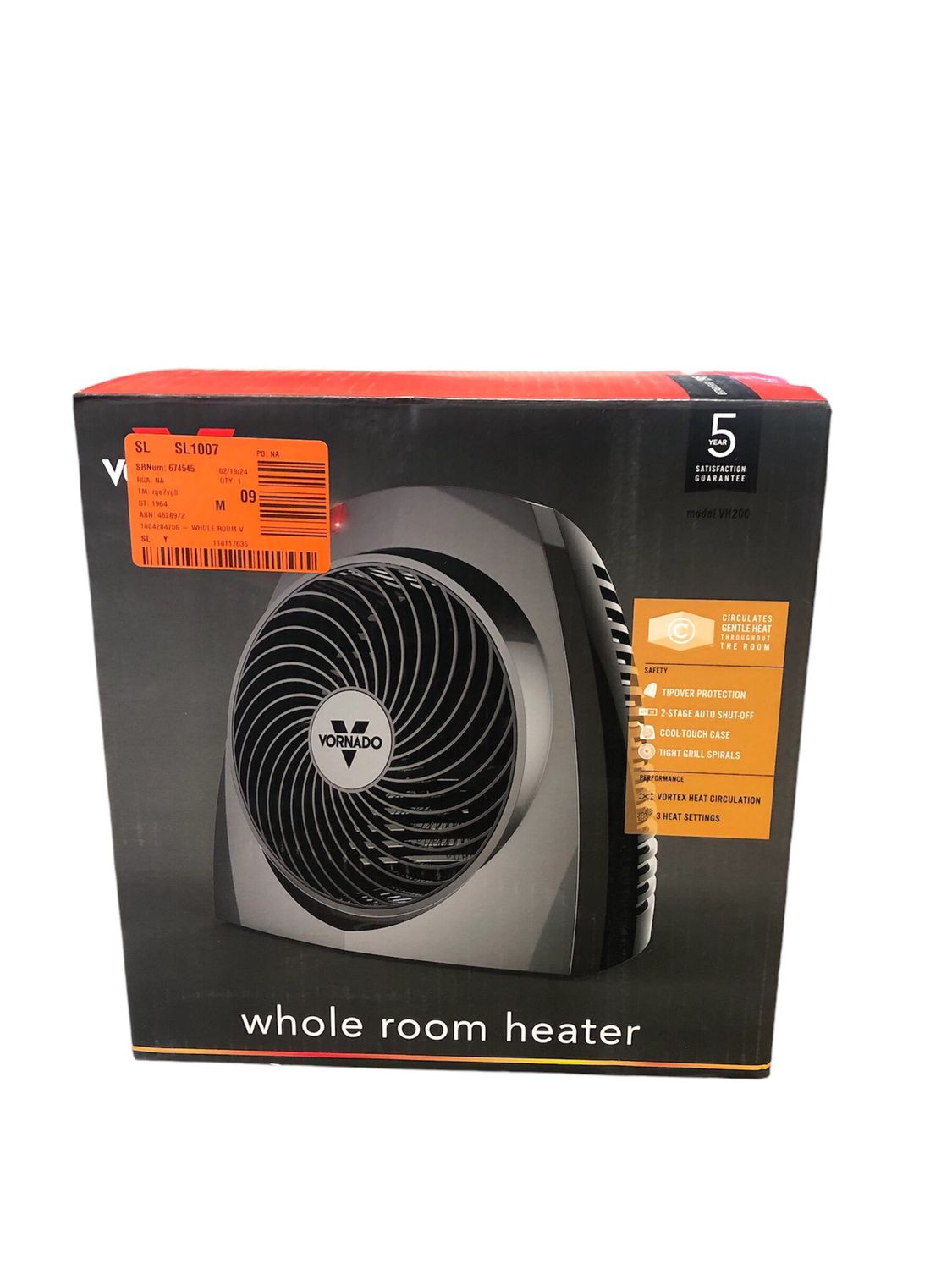 Vornado VH200 1500-Watt Electric Portable Space Heater, Whole Room Vortex Heat Circulation, Charcoal EH1-0092-114