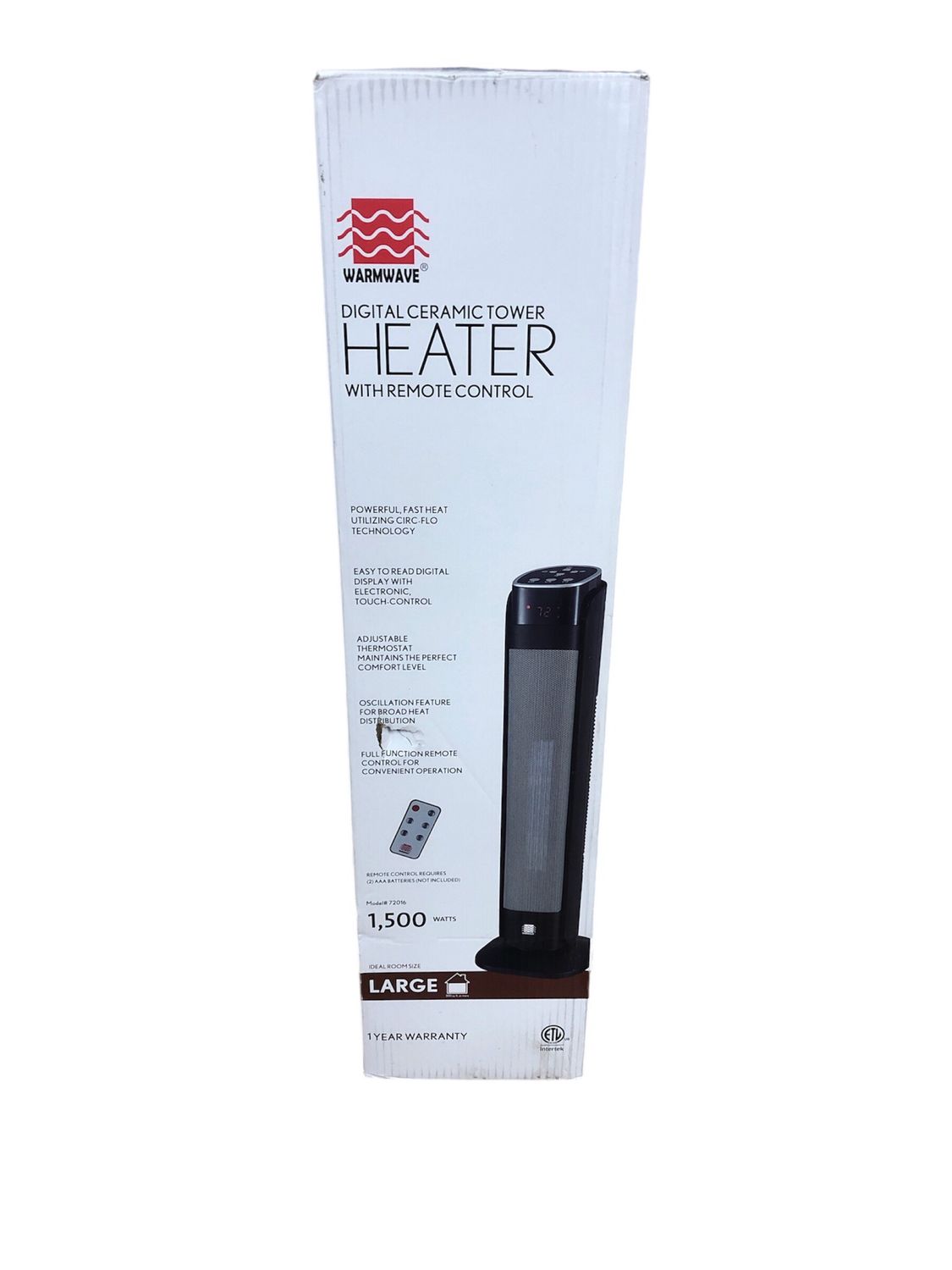 Warmwave 1,500-Watt Deluxe Digital 30 in. Ceramic Portable Electric Tower Heater with Remote Control  72016-WW