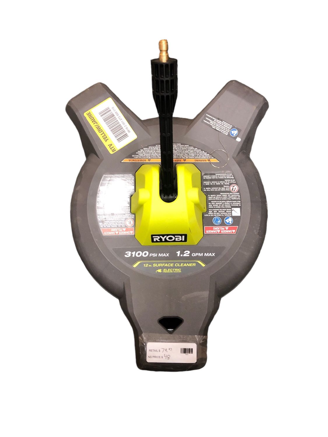 RYOBI 12 in. 3100 PSI Electric Pressure Washer Surface Cleaner with Caster Wheels RY31SC312 . . .