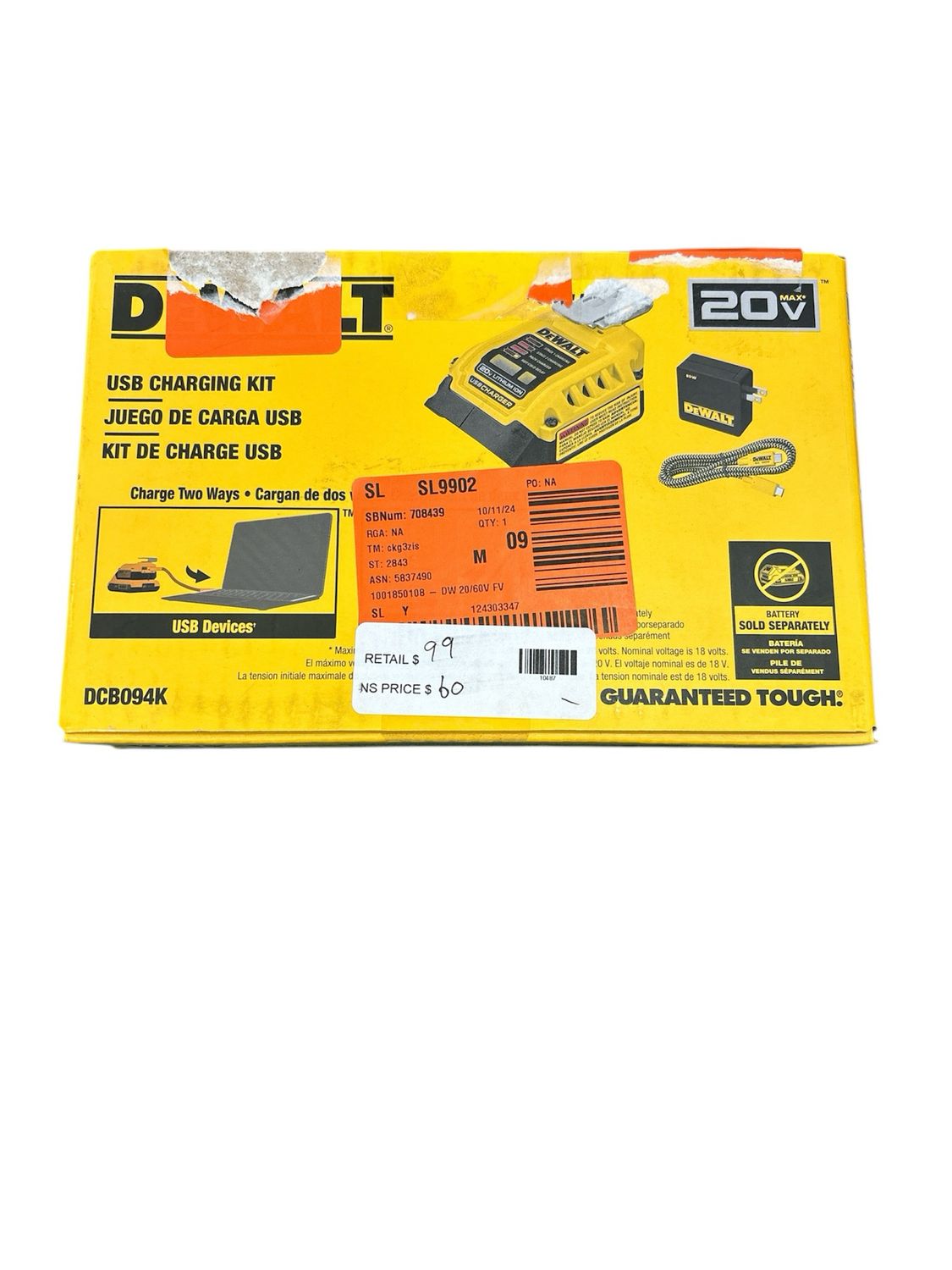 DEWALT 20V MAX Charger and USBC Adaptor Kit DCB094K