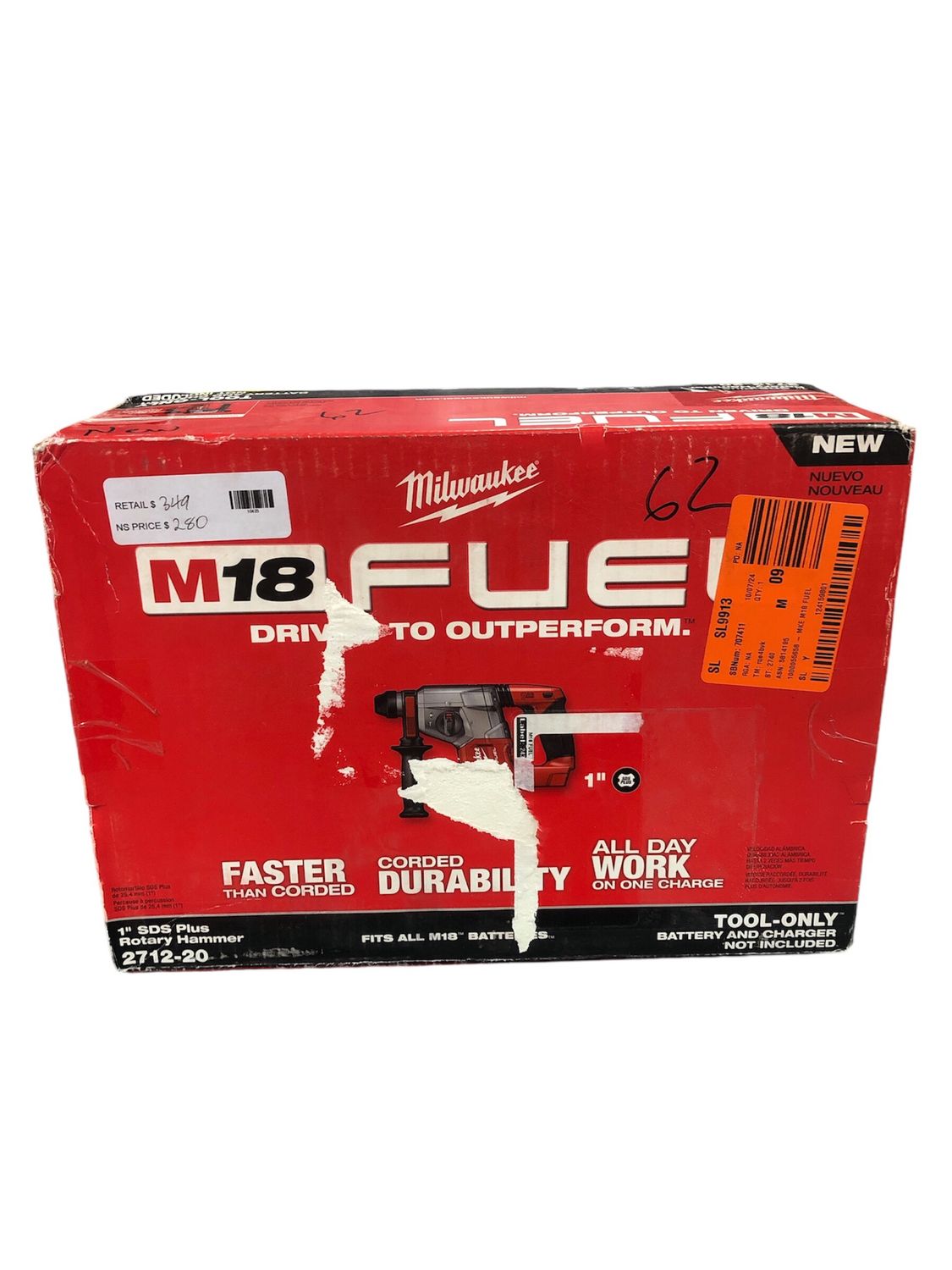 Milwaukee M18 FUEL 18V Lithium-Ion Brushless Cordless 1 in. SDS-Plus Rotary Hammer (Tool-Only) 2712-20