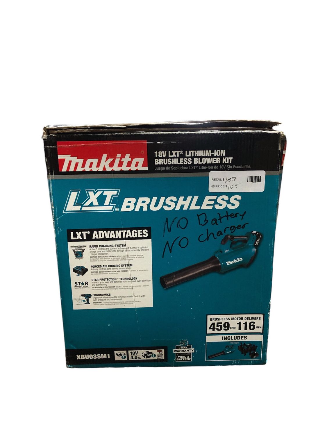 Makita 116 MPH 459 CFM 18V LXT Lithium-Ion Brushless Cordless Leaf Blower (Tool-Only) XBU03Z