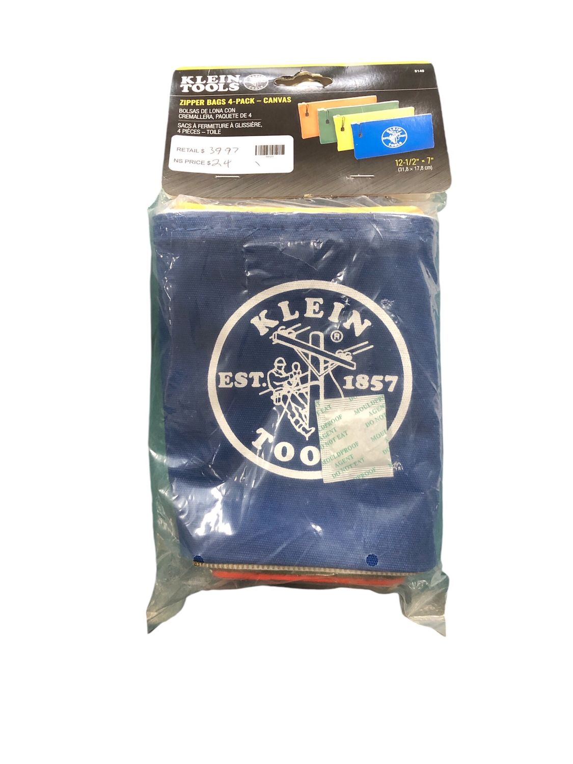 Klein Tools Zipper Bags, Canvas Tool Pouches Olive/Orange/Blue/Yellow, 4-Pack 5140
