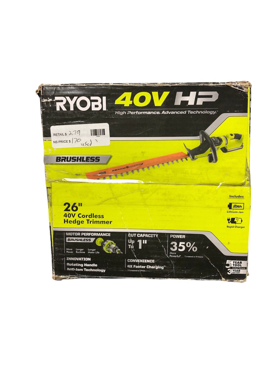 Ryobi 40V HP Brushless Whisper Series 26 in. Cordless Battery Hedge Trimmer (Tool Only) RY40606BTL