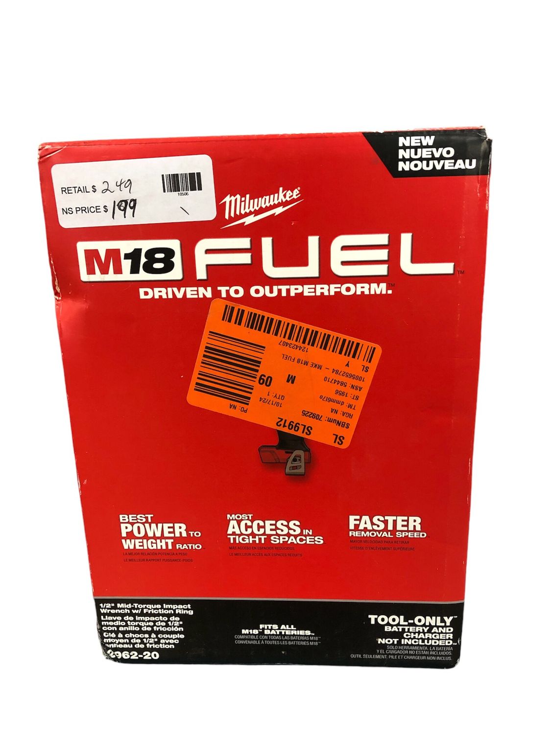 Milwaukee M18 FUEL Gen-2 18V Lithium-Ion Brushless Cordless Mid Torque 1/2 in. Impact Wrench w/Friction Ring (Tool-Only) 2962-20