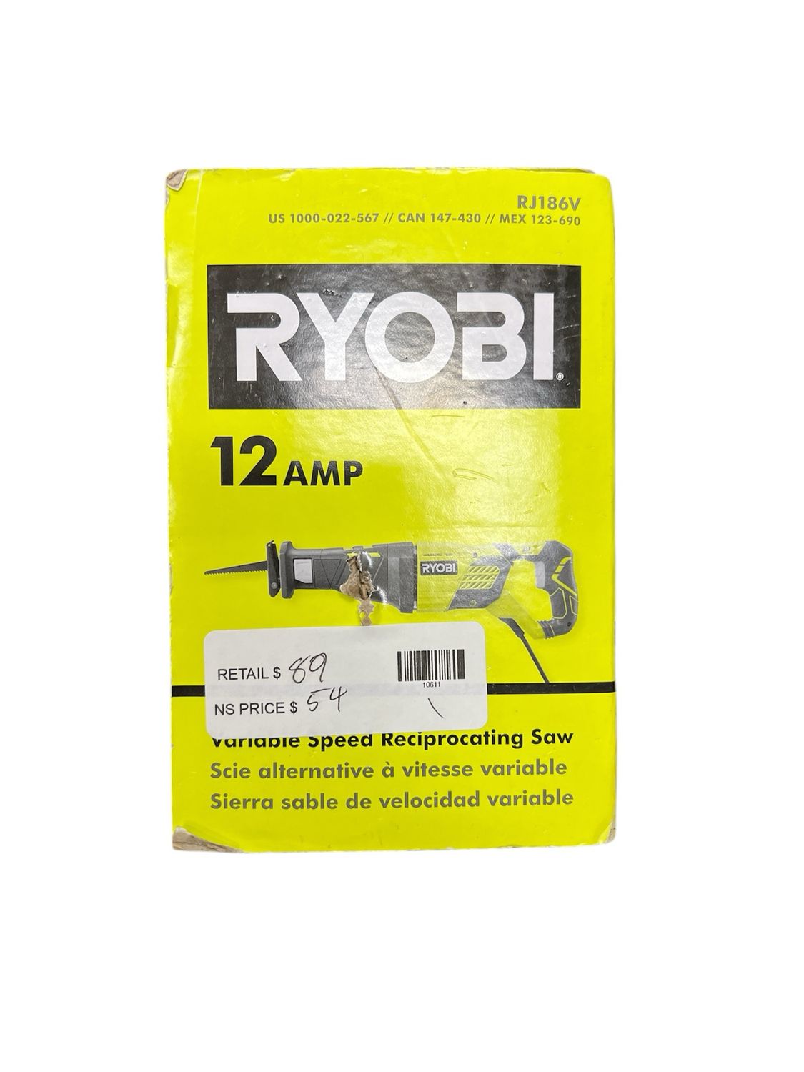 Ryobi 12 Amp Corded Reciprocating Saw RJ186V Used