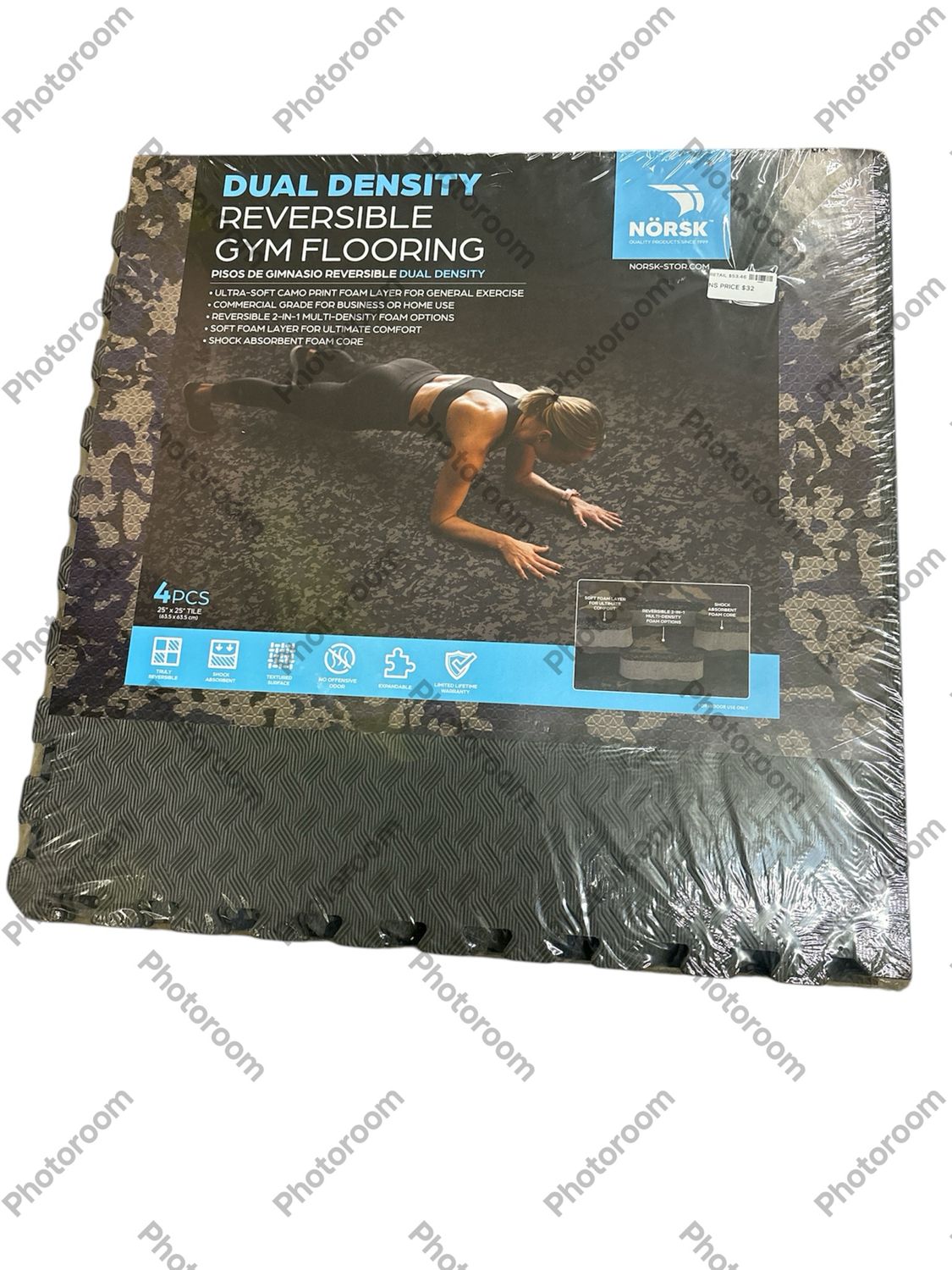 Norsk Gray Camo 25 in. x 25 in. x 0.55 in. Dual Sided Impact Foam Gym Tile (17.35 sq. ft.) 31204DDGRC