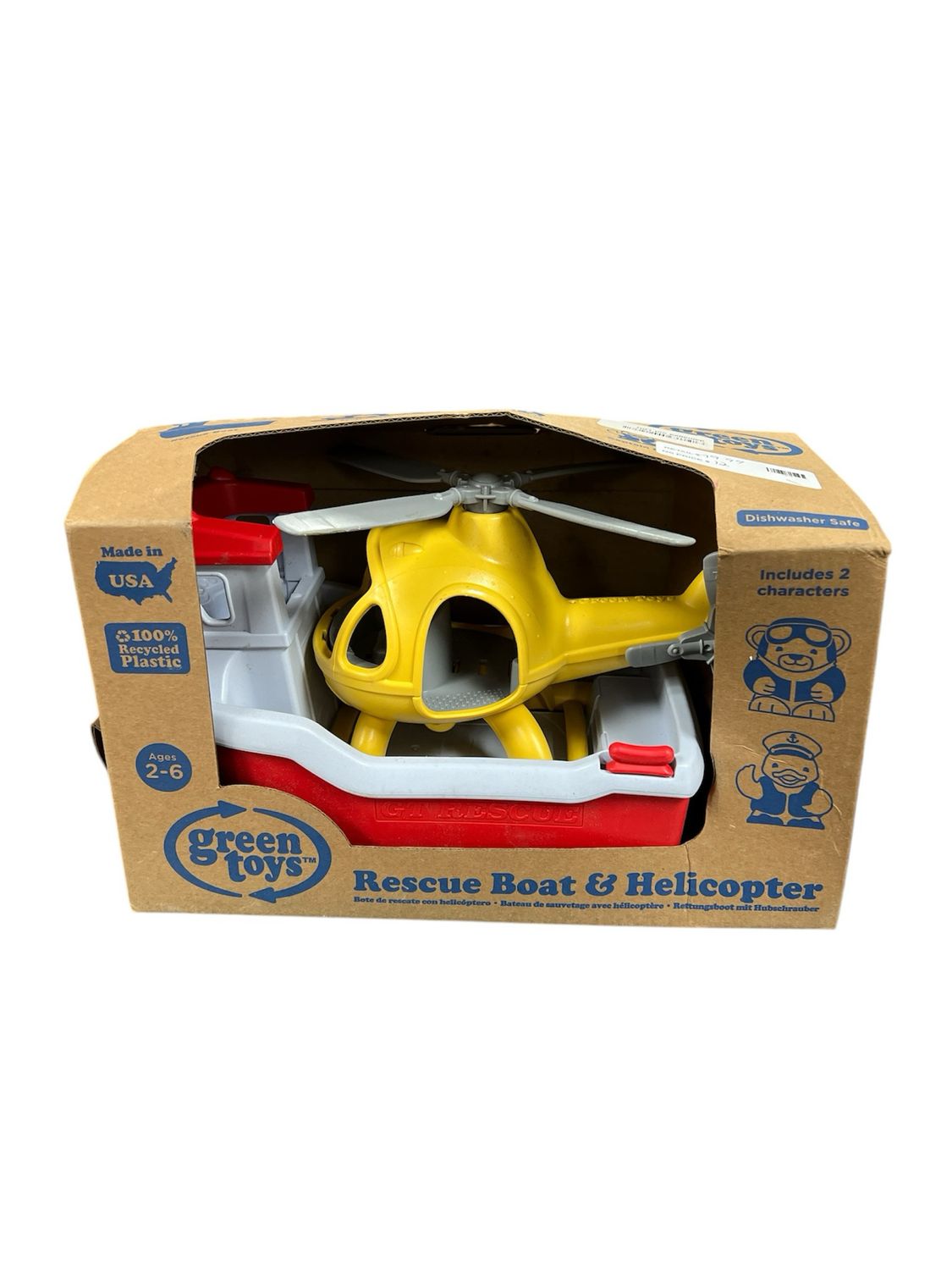 Green Toys Rescue Boat with Helicopter Red
