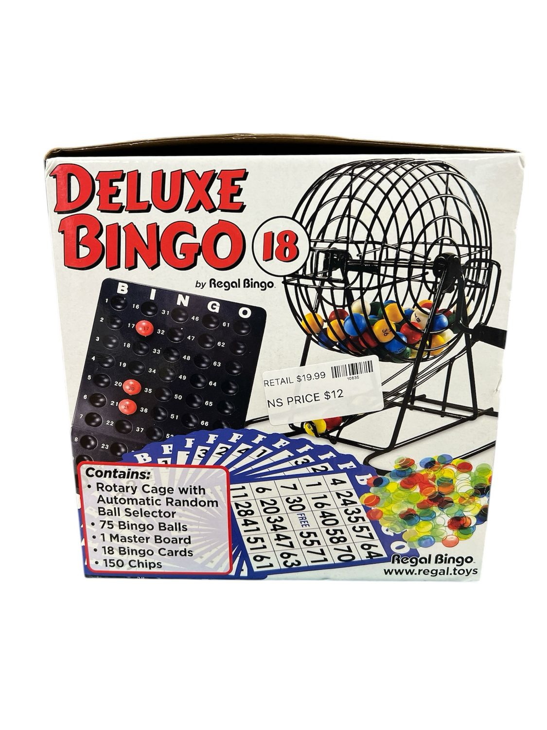 Regal Bingo Deluxe Bingo Game Set with 8&quot; Wheel Cage, 75 Bingo Balls, Master Board, 18 Bingo Cards, and Colorful Chips - Bingo Games for Adults Large Group