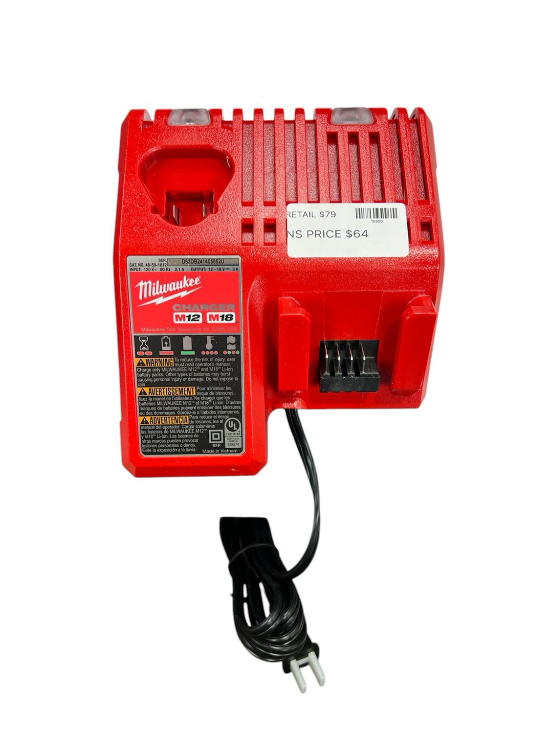 Milwaukee M12 and M18 12-Volt/18-Volt Lithium-Ion Multi-Voltage Battery Charger 48-59-1812 New2
