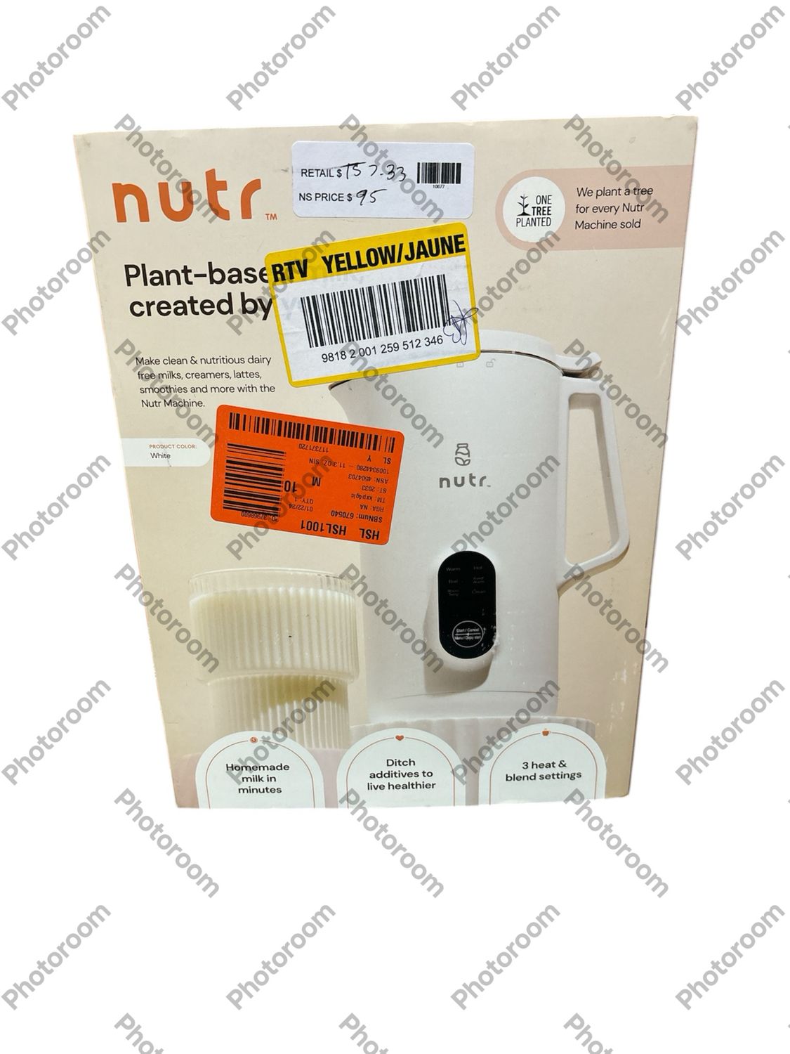Nutr 12 oz. Single Speed White Countertop Plant-based Nut Milk Machine NUTR-W