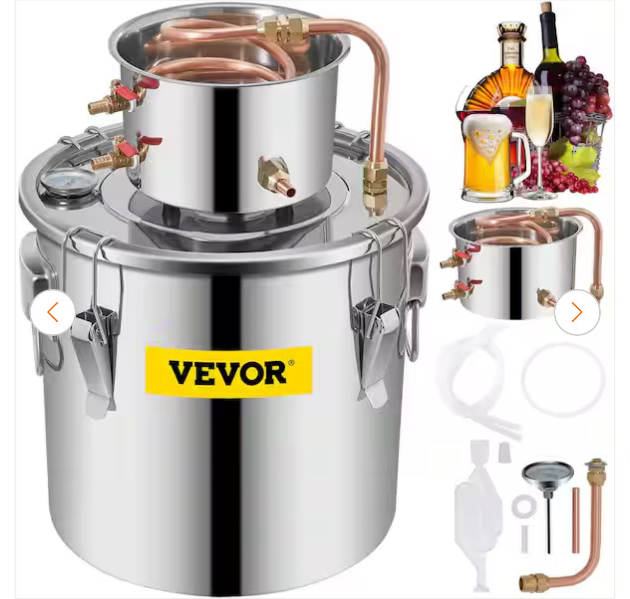 VEVOR Alcohol Still 8 Gal. Stainless Steel Water Alcohol Distiller Home Brewing Kit Build-in Thermometer for DIY Wine ZLSJ8GALZLQ000001V0