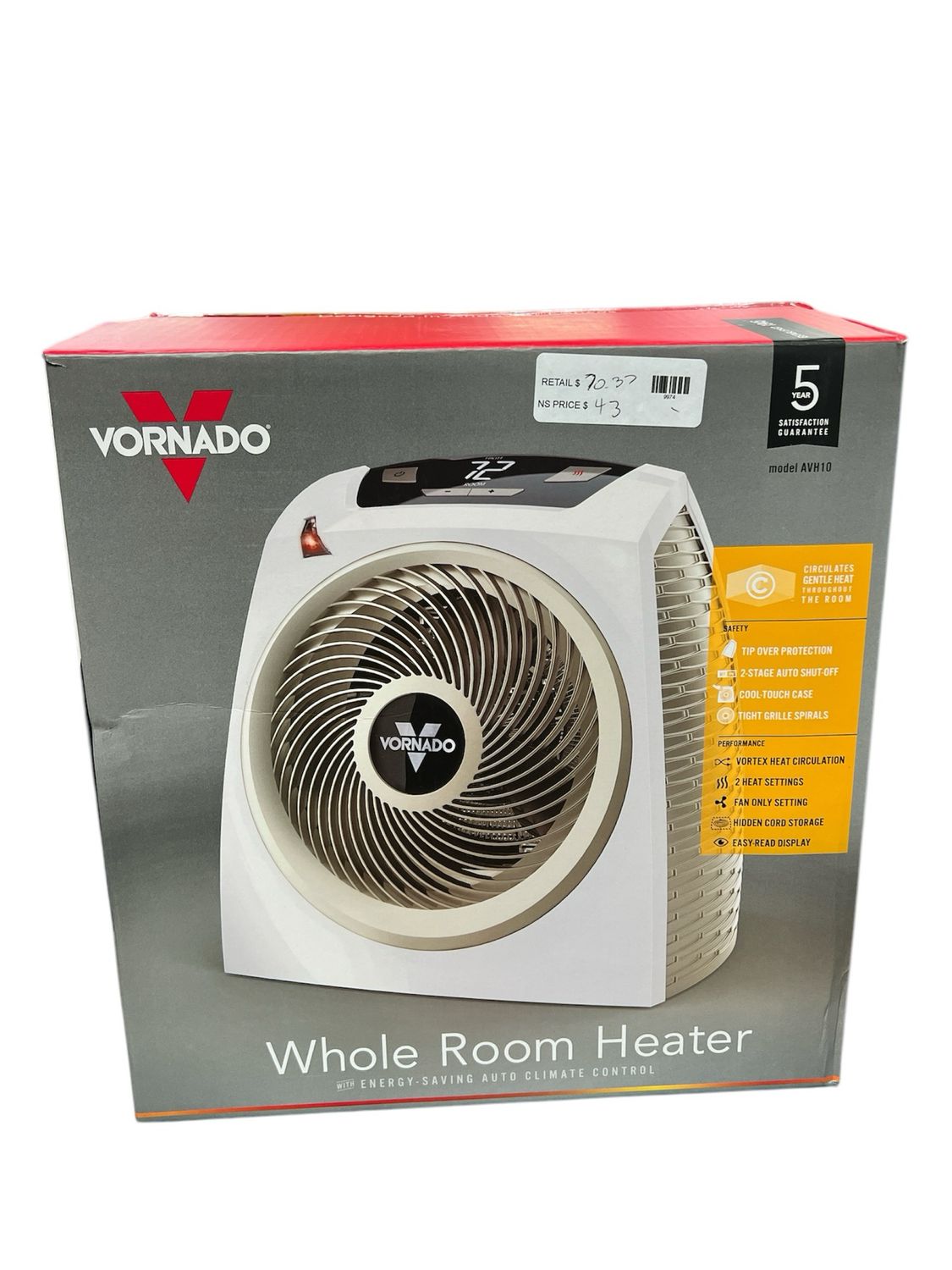Vornado AVH10 1500-Watt Electric Whole Room Vortex Portable Heater with Automatic Climate Control 0096-43