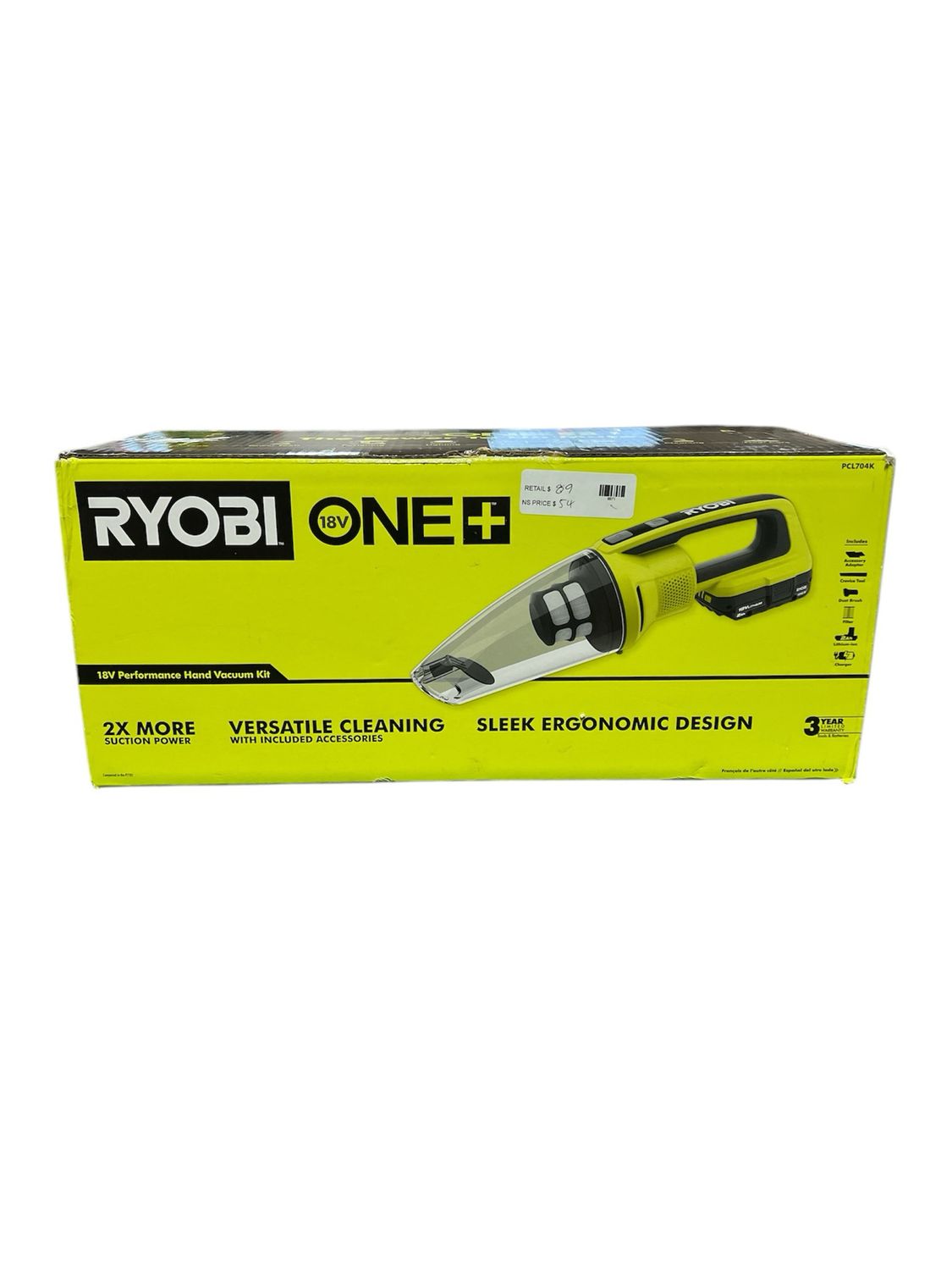 Ryobi ONE+ 18V Cordless Performance Hand Vacuum Kit with 2.0 Ah Battery and Charger PCL704K .