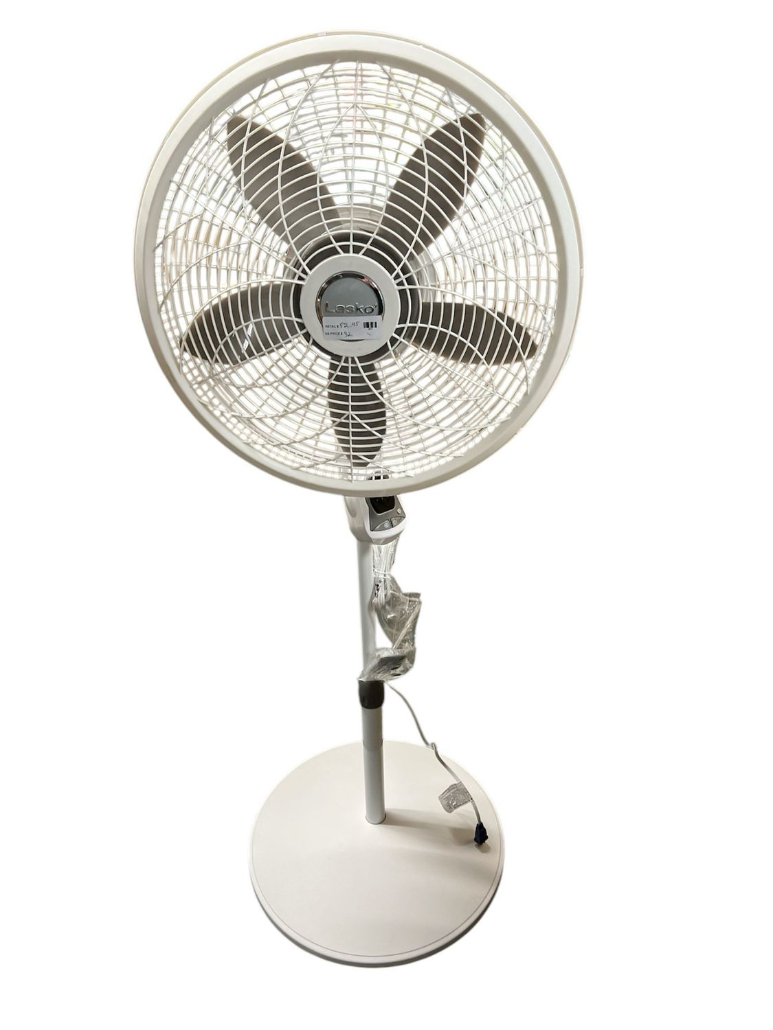 Lasko Elegance and Performance Adjustable-Height 18 in. 3 Speed White Oscillating Pedestal Fan with Timer and Remote Control 1850
