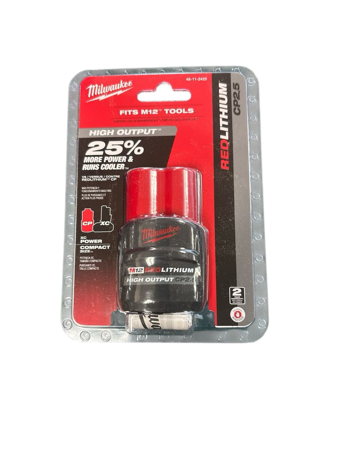 Milwaukee M12 12V Lithium-Ion CP High Output 2.5 Ah Battery Pack 48-11-2425 .