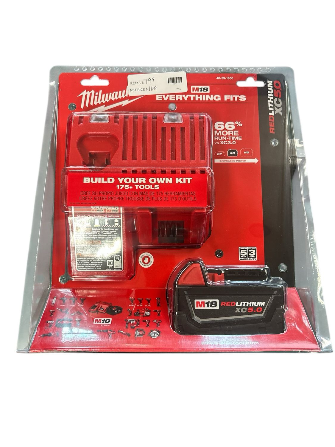 Milwaukee M18 18-Volt Lithium-Ion XC Starter Kit with One 5.0Ah Battery and Charger 48-59-1850