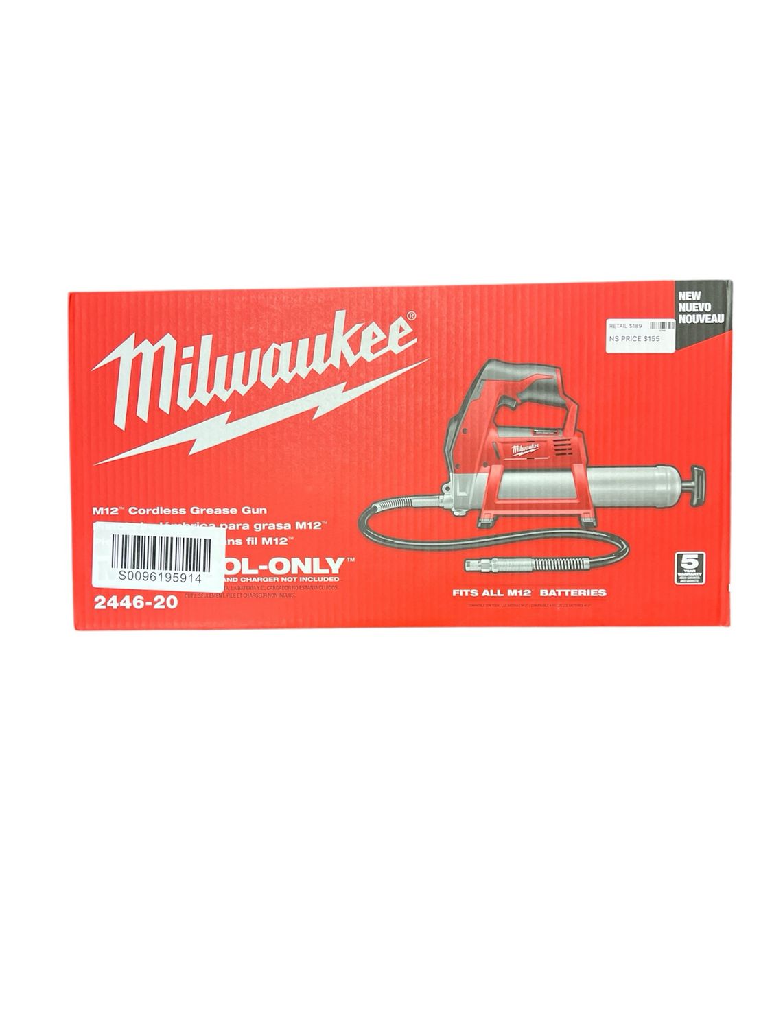 Milwaukee M12 12V Lithium-Ion Cordless Grease Gun (Tool-Only) 2446-20 New