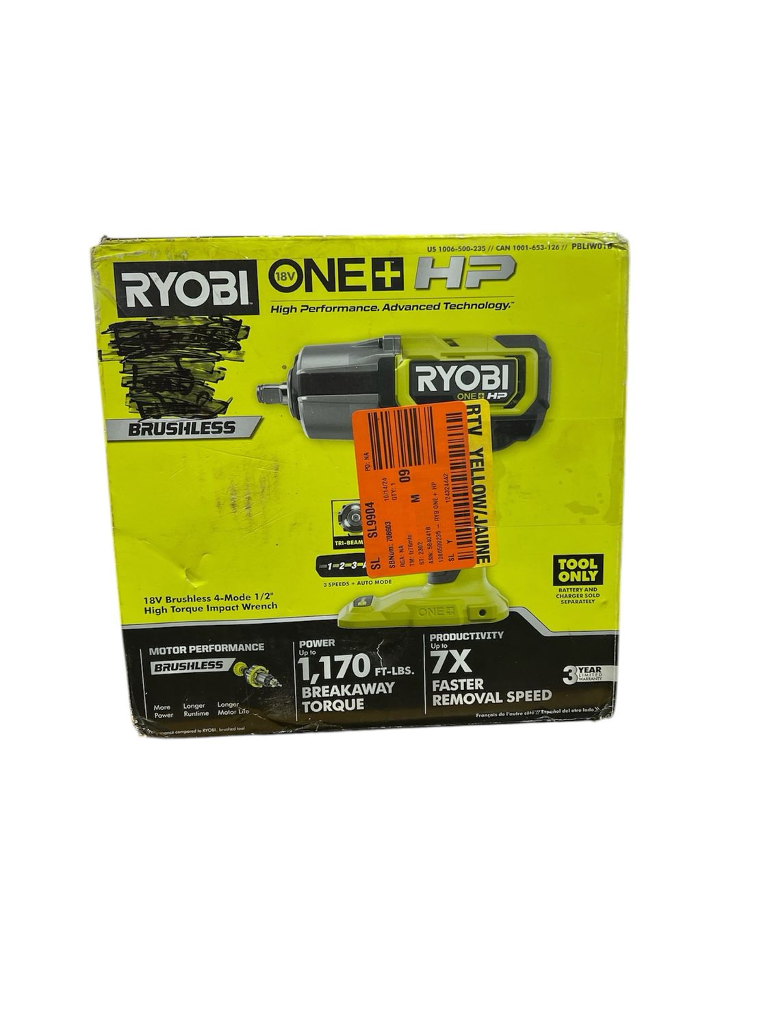 Ryobi ONE+ HP 18V Brushless Cordless 4-Mode 1/2 in. High Torque Impact Wrench (Tool Only) PBLIW01B