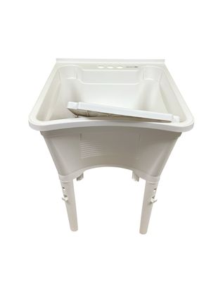 Glacier Bay 24 in. W x 14 in. D x 24 in. L Freestanding Laundry Sink in White with Pull-Out Faucet in Chrome LT2007WWHD