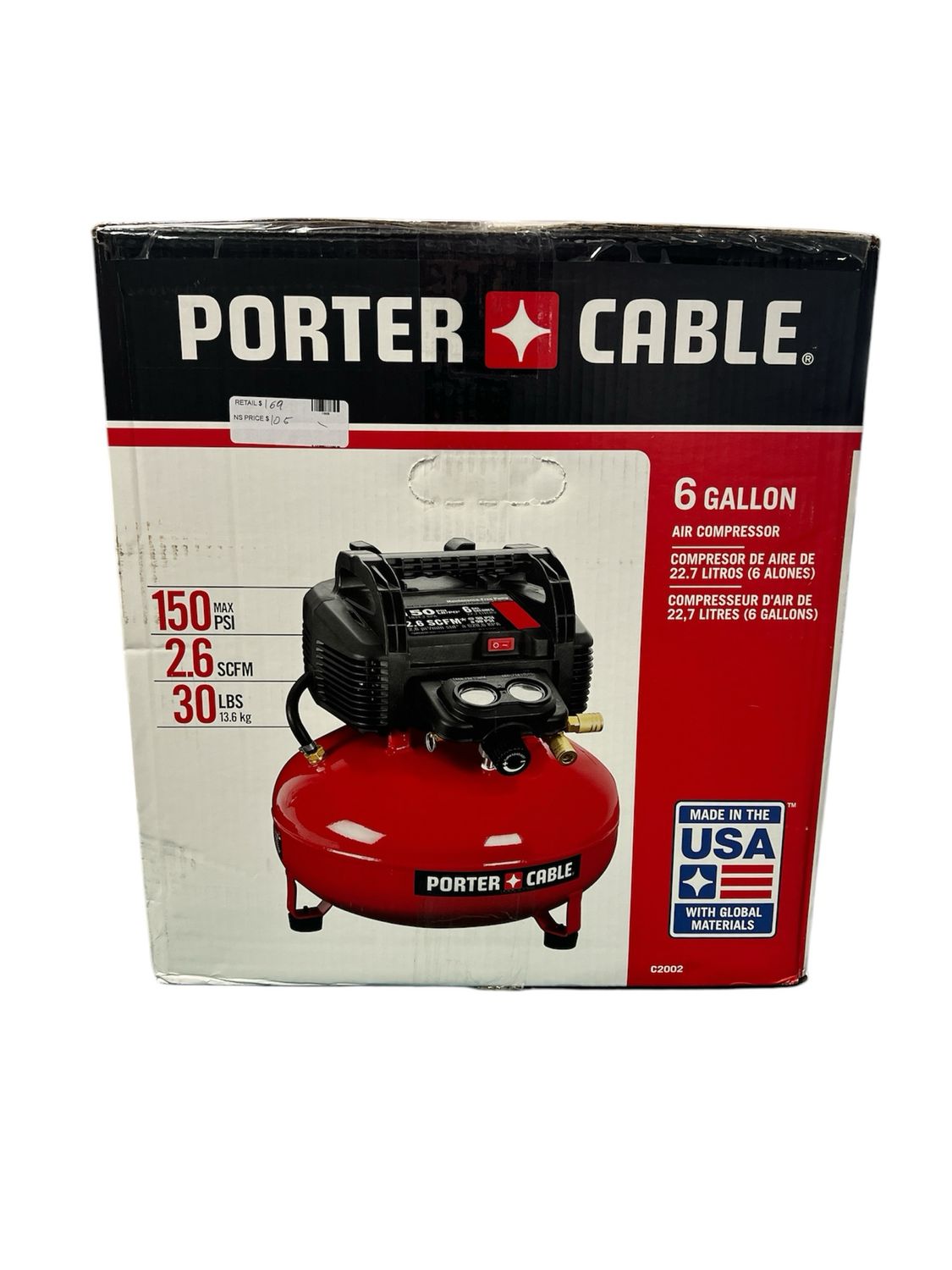 Porter Cable 6 Gal. 150 PSI Portable Electric Pancake Air Compressor C2002
