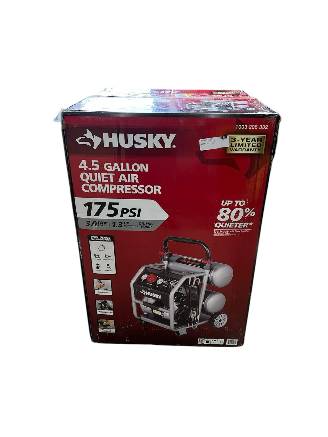 Husky 4.5 Gal. 175 PSI Portable Electric Quiet Air Compressor 3320445