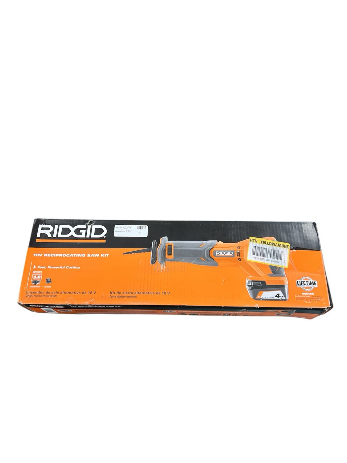 RIDGID 18V Cordless Reciprocating Saw Kit with 4.0 Ah Battery and Charger R8646K