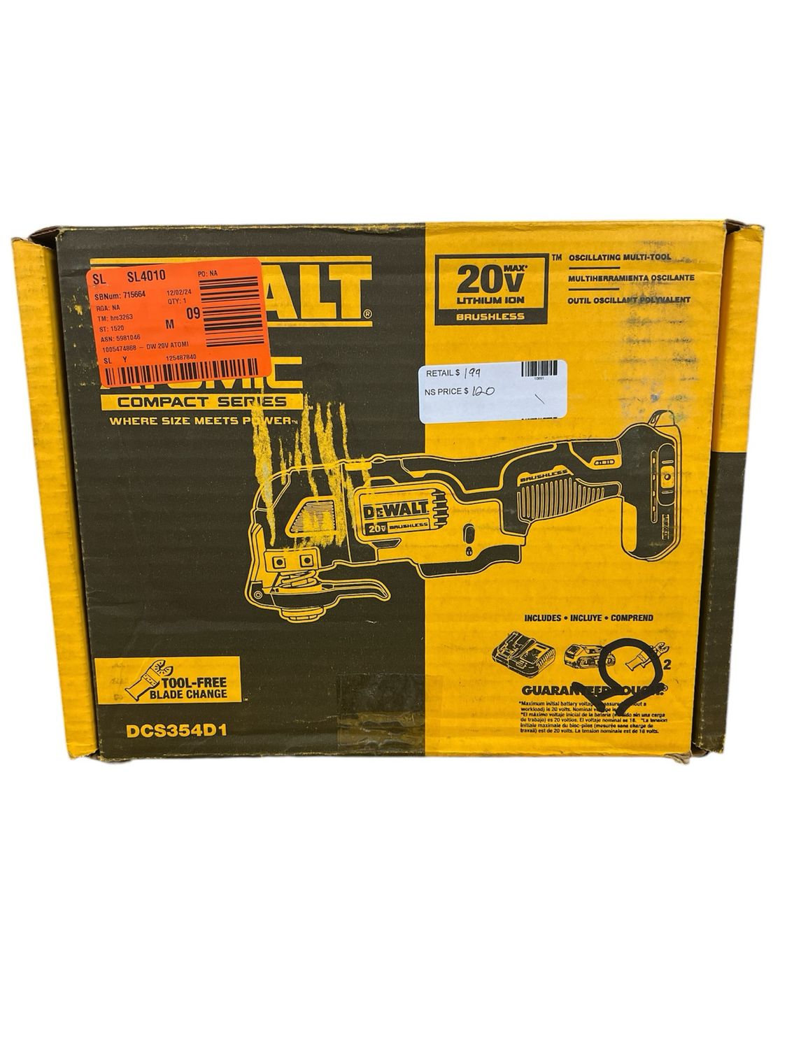 DEWALT ATOMIC 20V MAX Cordless Brushless Oscillating Multi Tool with (1) 20V 2.0Ah Battery and Charger DCS354D1