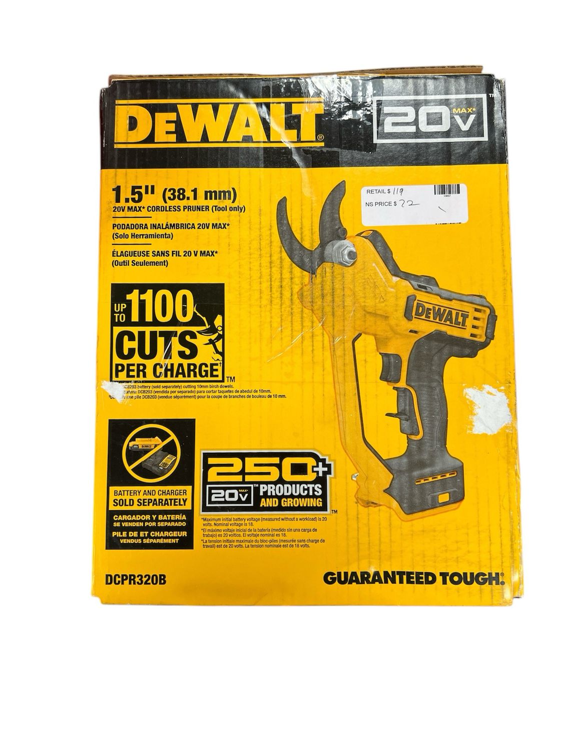 DEWALT 20V MAX Cordless Battery Powered Pruner (Tool Only) DCPR320B