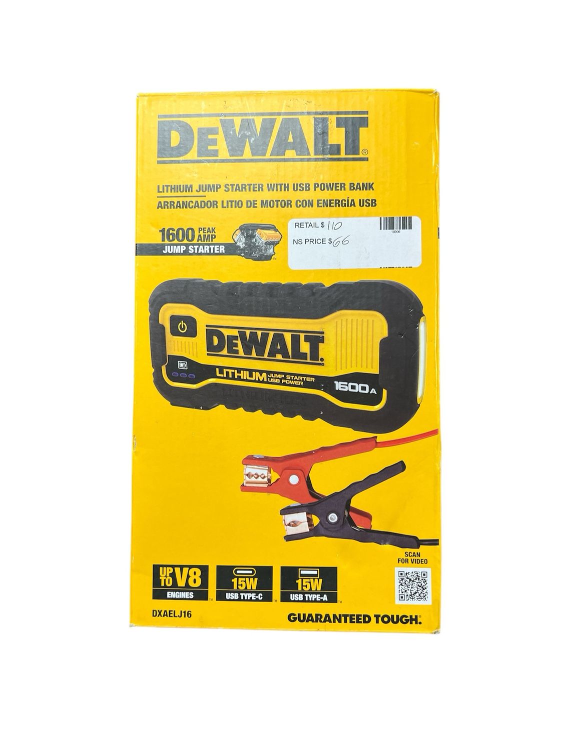 DEWALT 1600 Peak Amp Lithium Jump Starter with USB Power Bank DXAELJ16 New