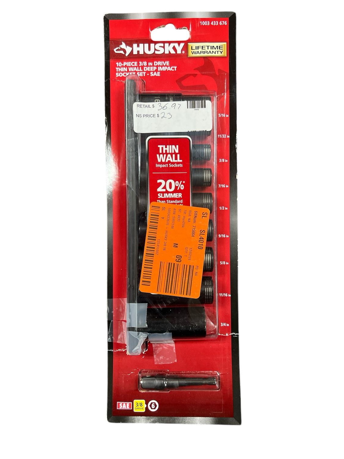 Husky 3/8 in. Drive Thin Wall SAE Deep 6-Point Impact Socket Set (10-Piece) H3DHYBSAE10PC New