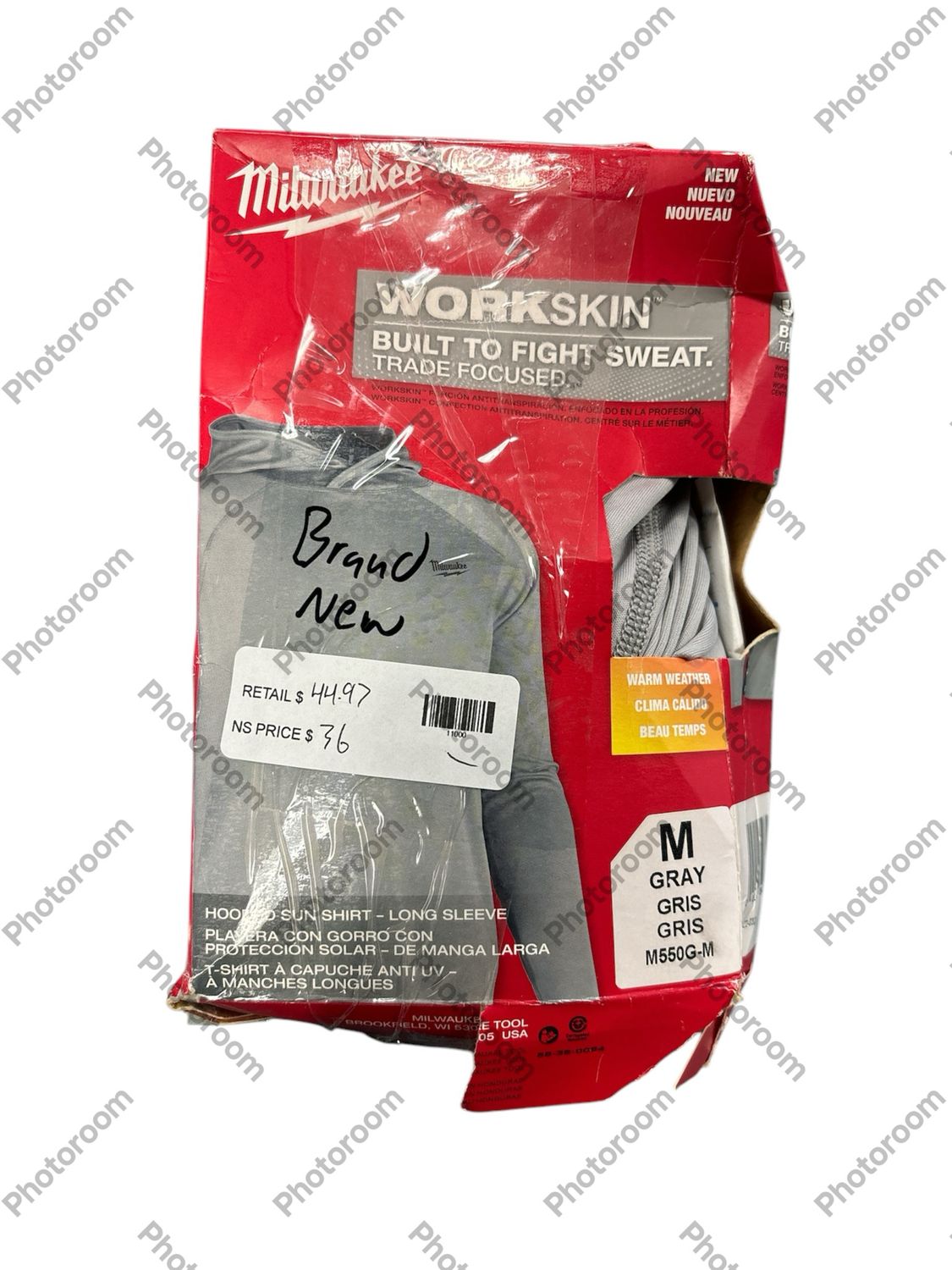 Milwaukee Men&#39;s WORKSKIN Gray Medium Hooded Sun Shirt M550G-M