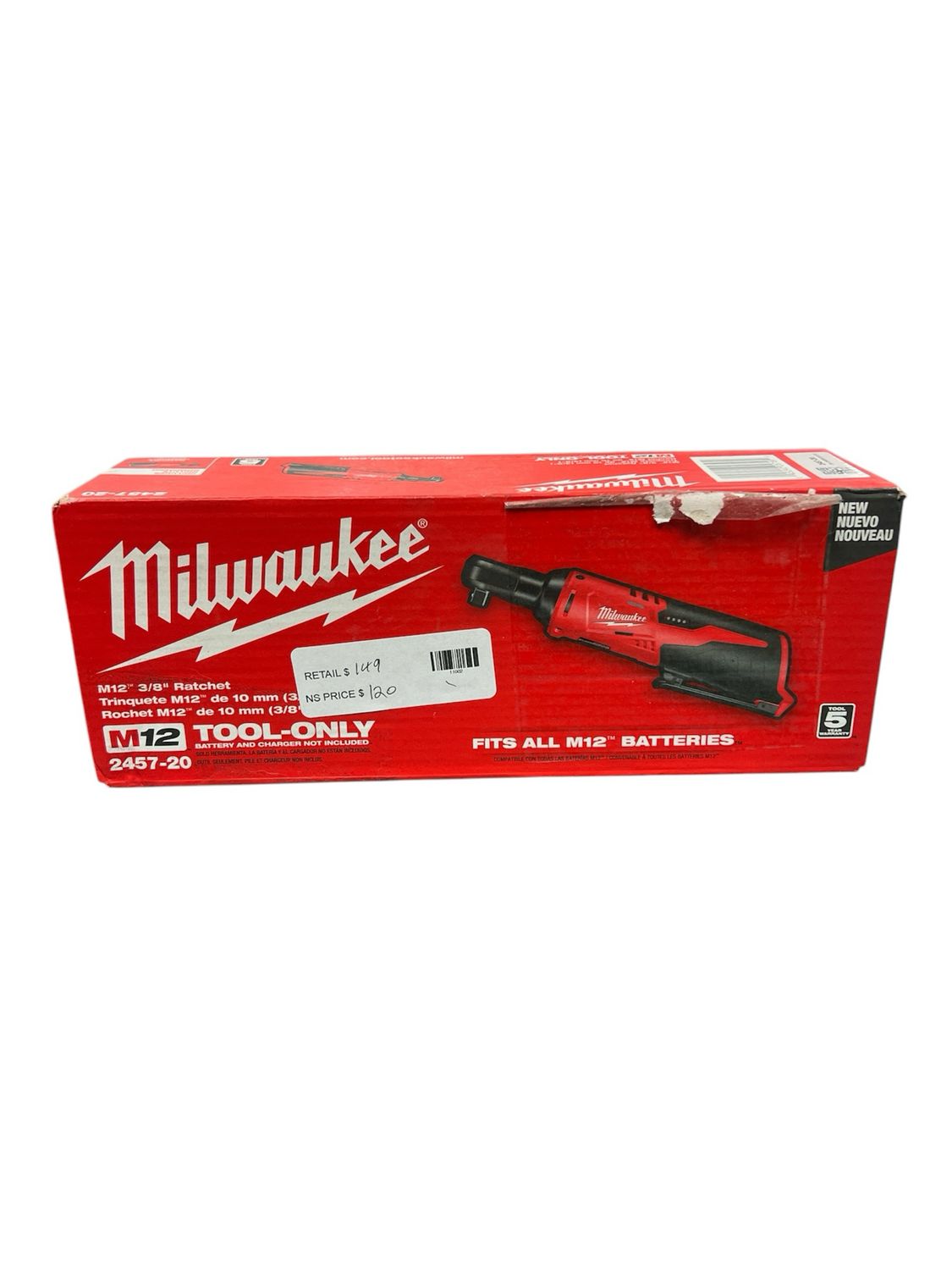 Milwaukee M12 12V Lithium-Ion Cordless 3/8 in. Ratchet (Tool-Only) 2457-20 New4