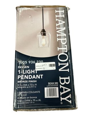 Hampton Bay Pavlen 5.5 inch 1-Light Bronze Mini Pendant with Clear Glass Shade 22612-000