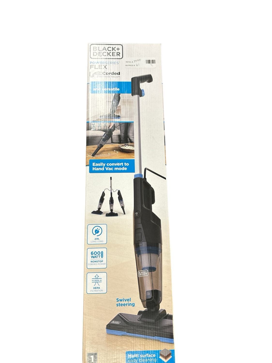 BLACK+DECKER Powerseries Flex 3-in-1 Corded Stick Vacuum: Lightweight, Bagless, HEPA Filter, Multi-Surface, 23ft Cord