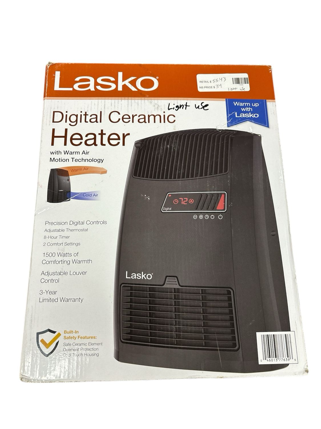 Lasko 13 in. 1500-Watt Electric Digital Ceramic Space Heater with Warm Air Motion Technology and 8-Hour Timer CC13700
