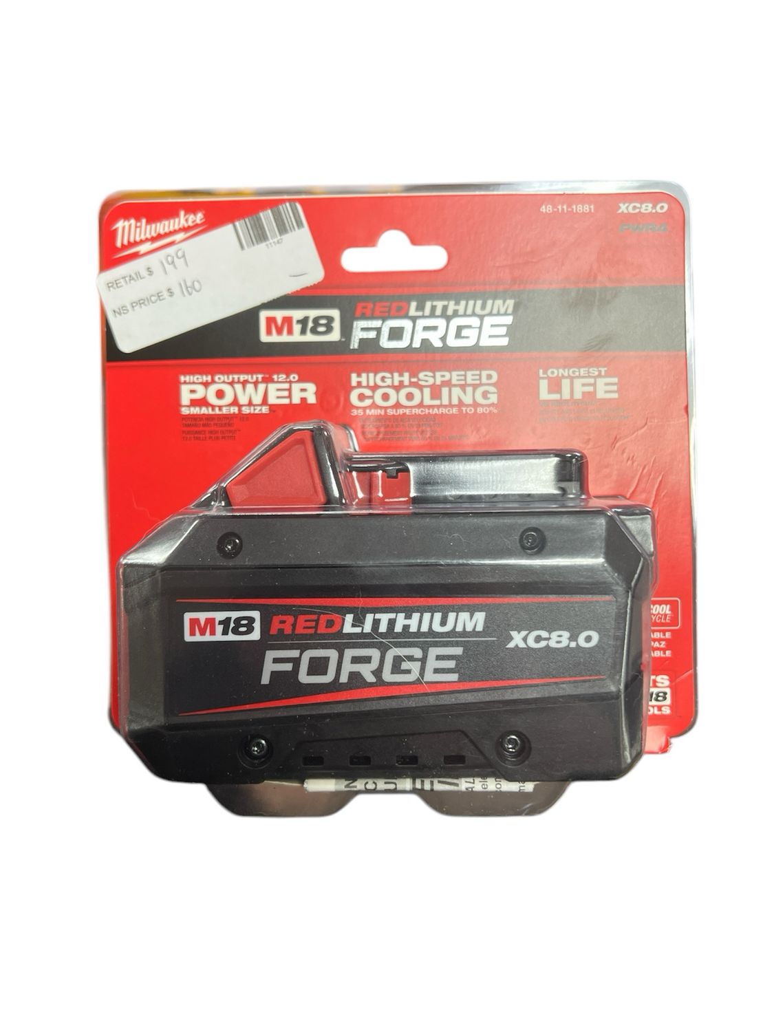 Milwaukee M18 18V Lithium-Ion REDLITHIUM FORGE XC 8.0 Ah Battery Pack 48-11-1881 .