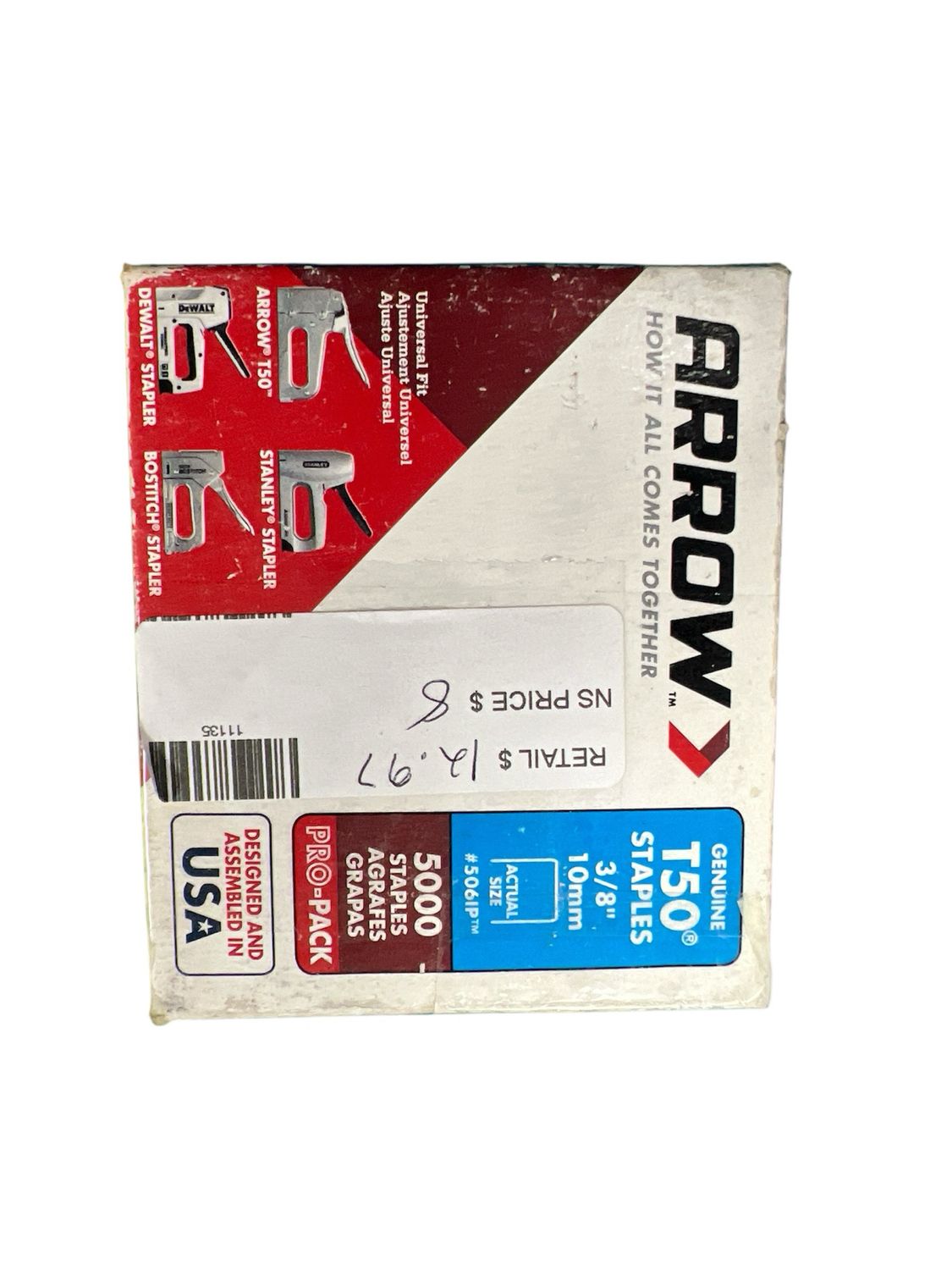 Arrow T50 3/8 in. Leg x 3/8 in. 506IP Galvanized, Med. Crown, Divergent Point, 20-Gauge, Heavy-Duty Steel Staples (5,000-Pack) 506IP New