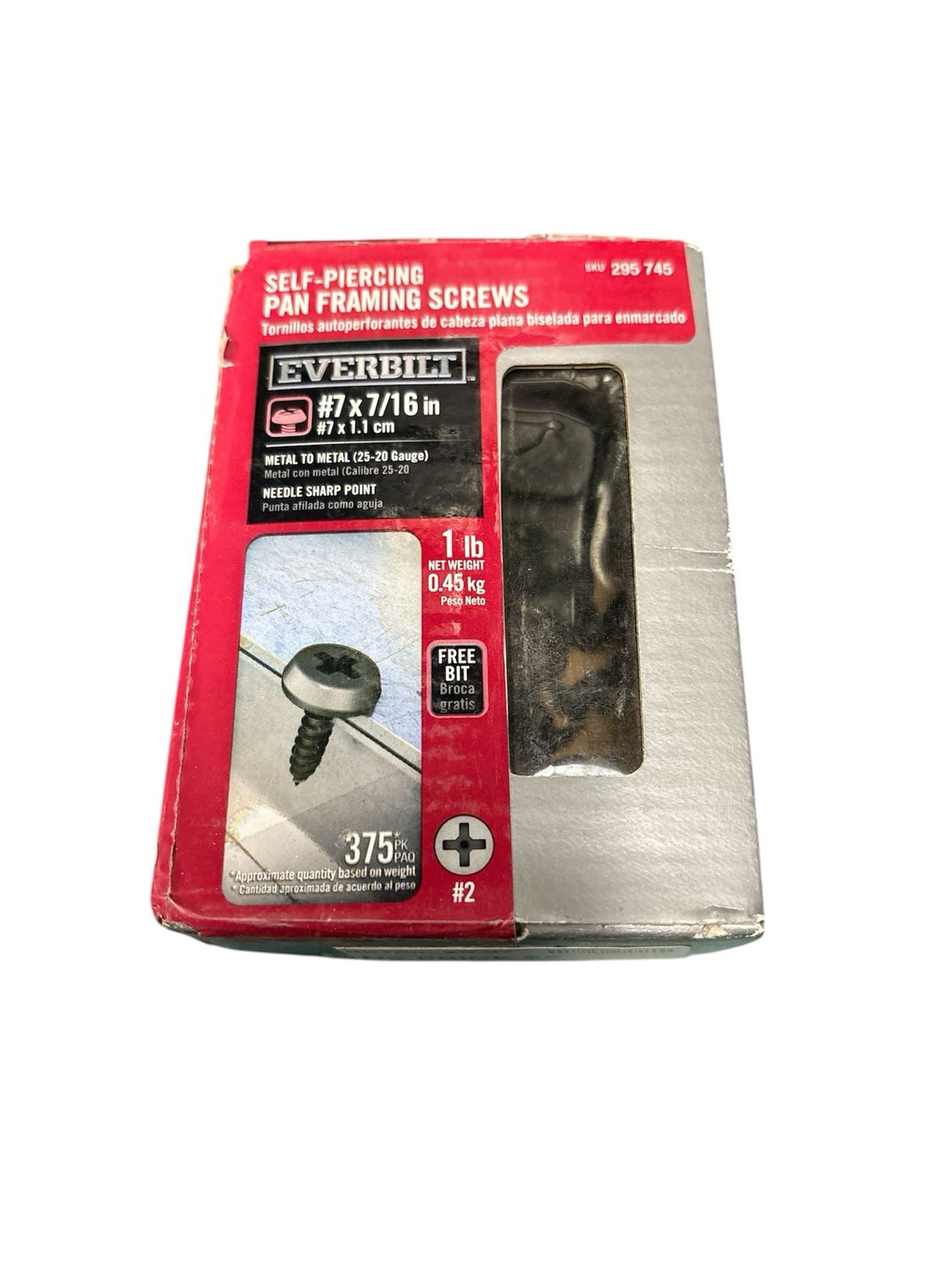 Everbilt #7 7/16 in. Phillips Pan-Head Sharp Point Framing Screw 1 lb.-Box (375-Piece) 116023